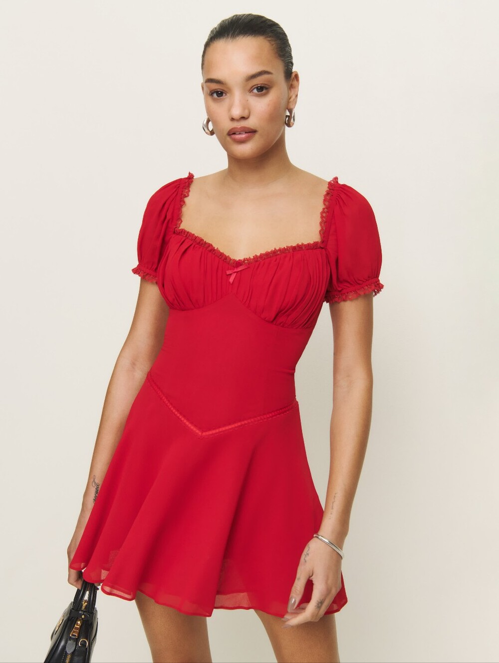 Reformation Ondine Vibrant Red Mini Dress with Puff Detailing Size 8 DM2